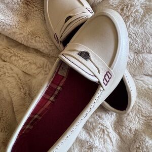 Croc Cream Loafers with Burgundy Interior.